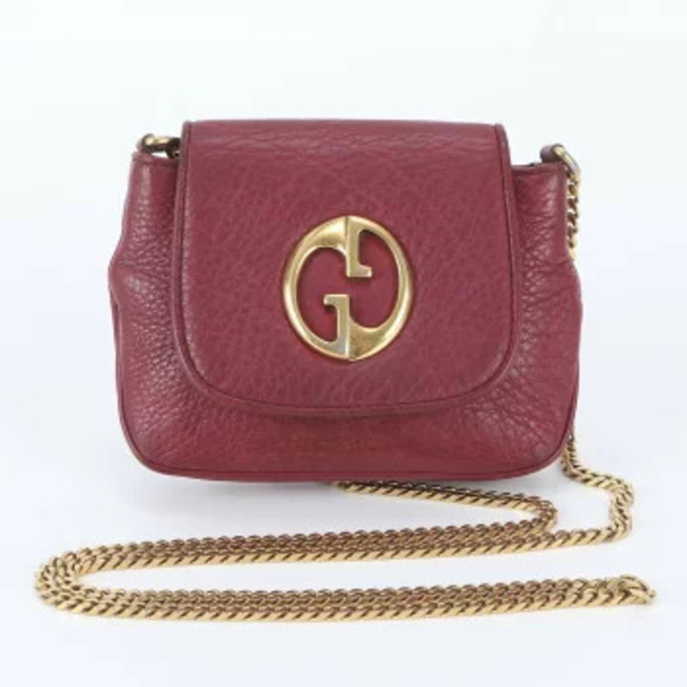 Gucci Double GG Leather Chain Tote 2Way Crossbody Bag Red Brown